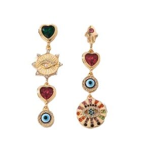 Evil Eye Rhinestones Mismatch Linear Earrings